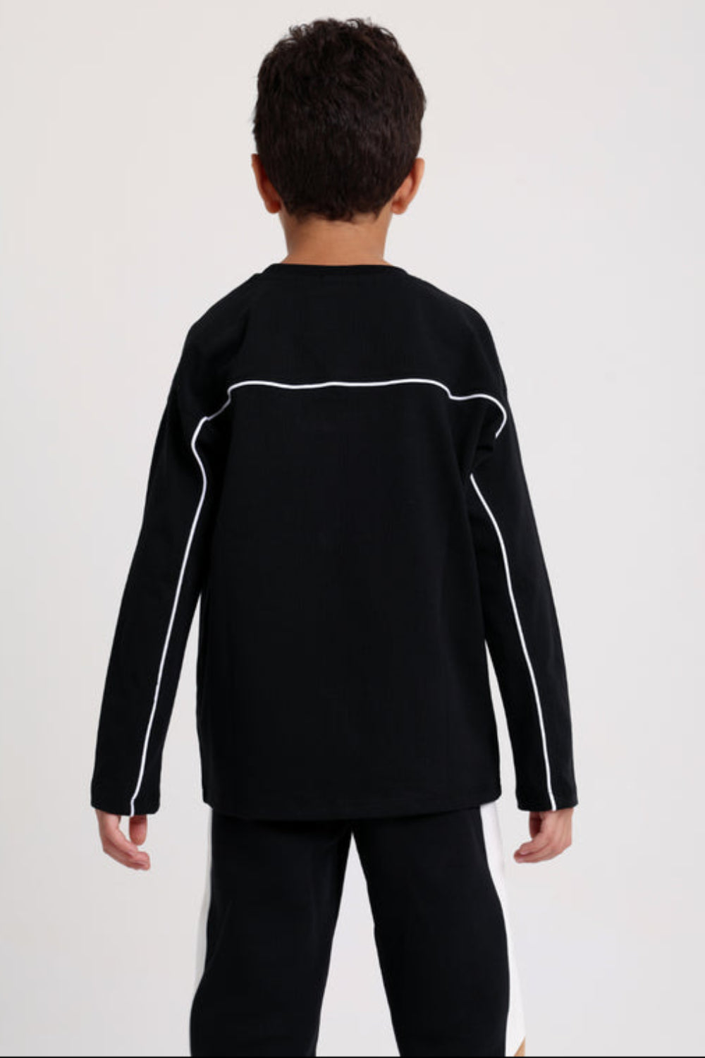 Boys Cotton T-shirt Black with White Line Print
