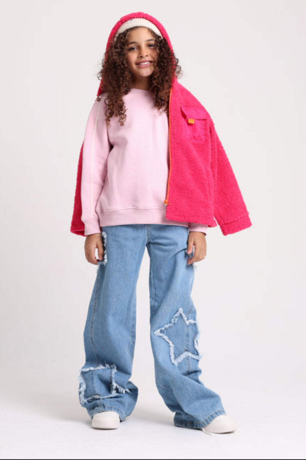 Girls Wide Leg Stars Denim Pants