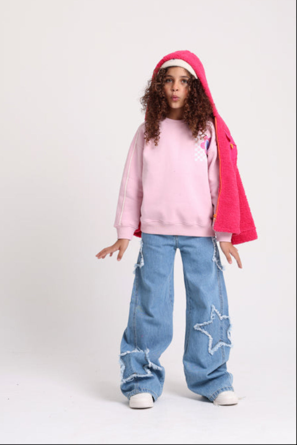 Girls Wide Leg Stars Denim Pants