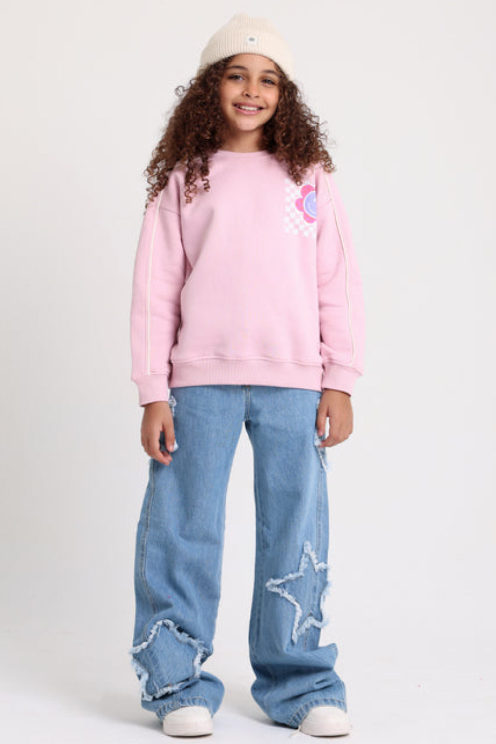 Girls Wide Leg Stars Denim Pants