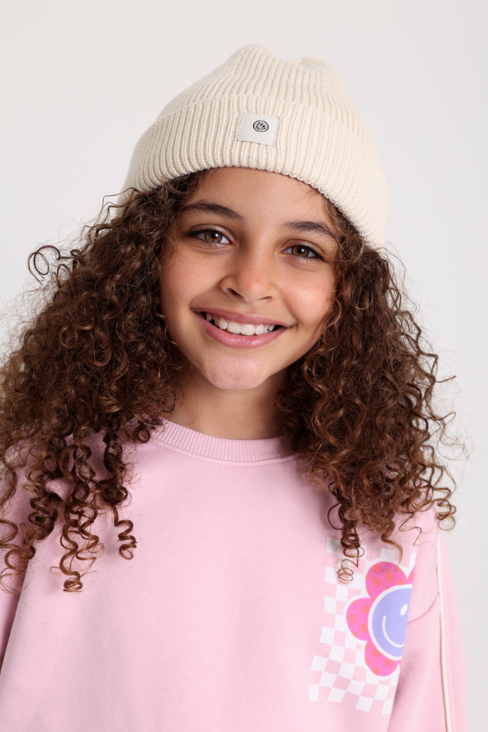 Unisex Cozy Blend Ice Cap – Beige with Happy Smiley