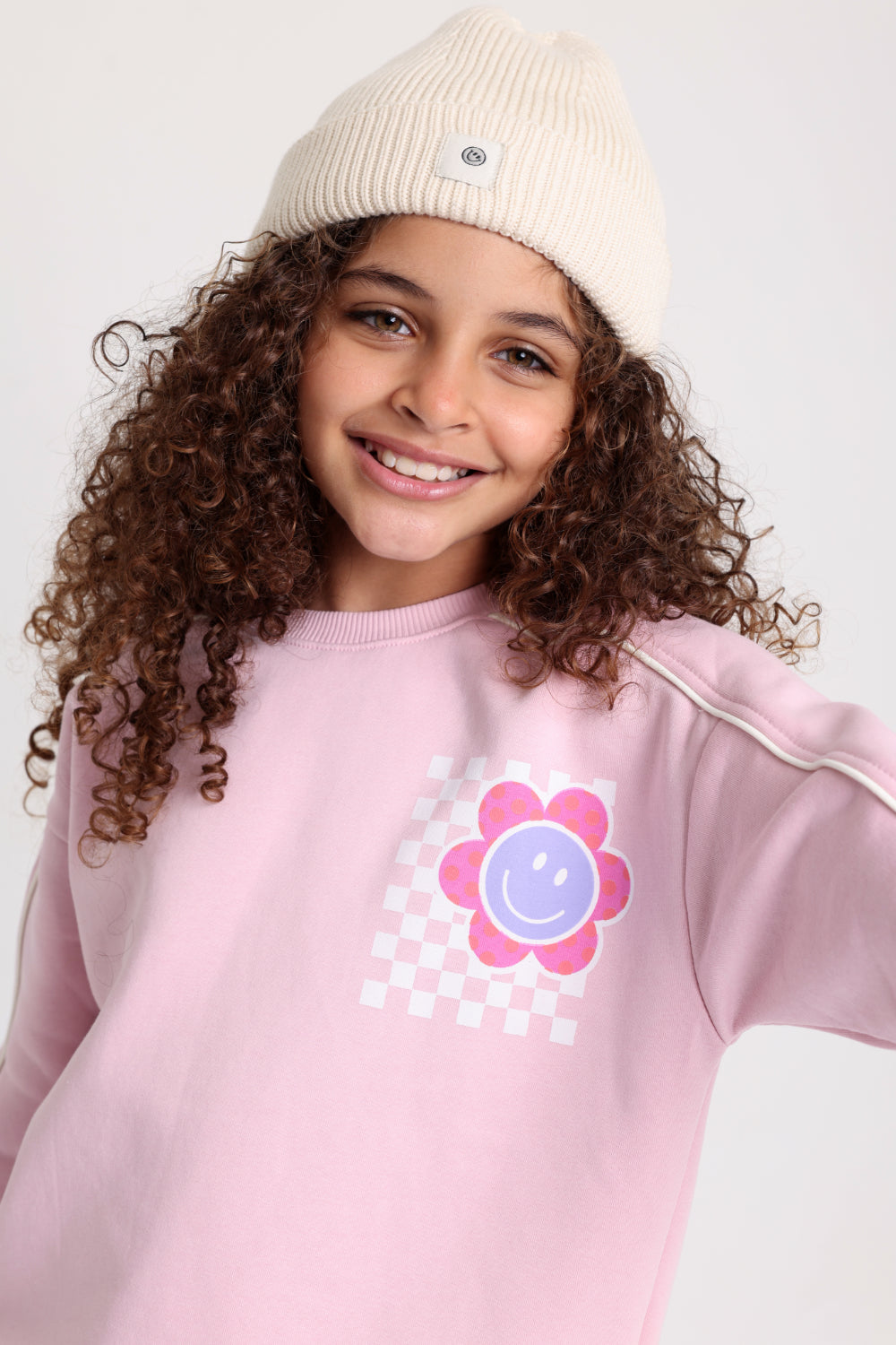 Unisex Cozy Blend Ice Cap – Beige with Happy Smiley