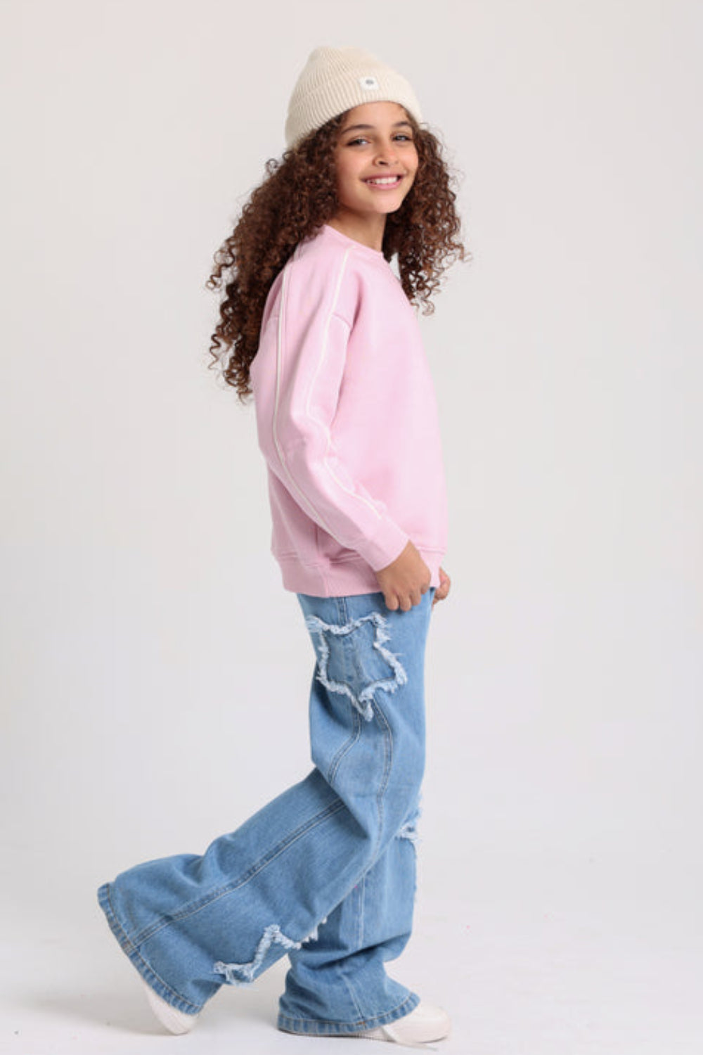 Girls Wide Leg Stars Denim Pants