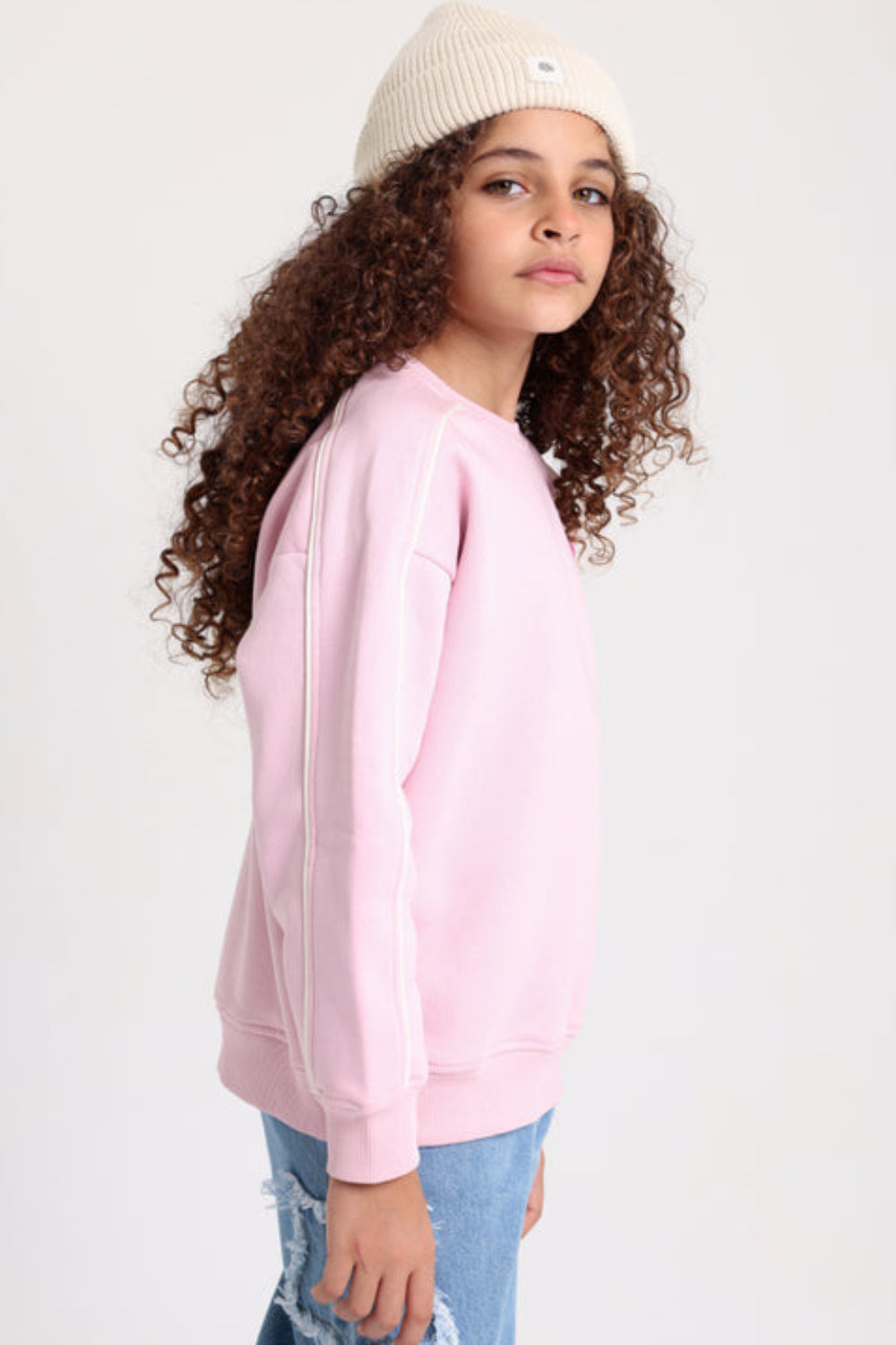 Girls Cotton Sweatshirt – Pink with Smiley Flowers