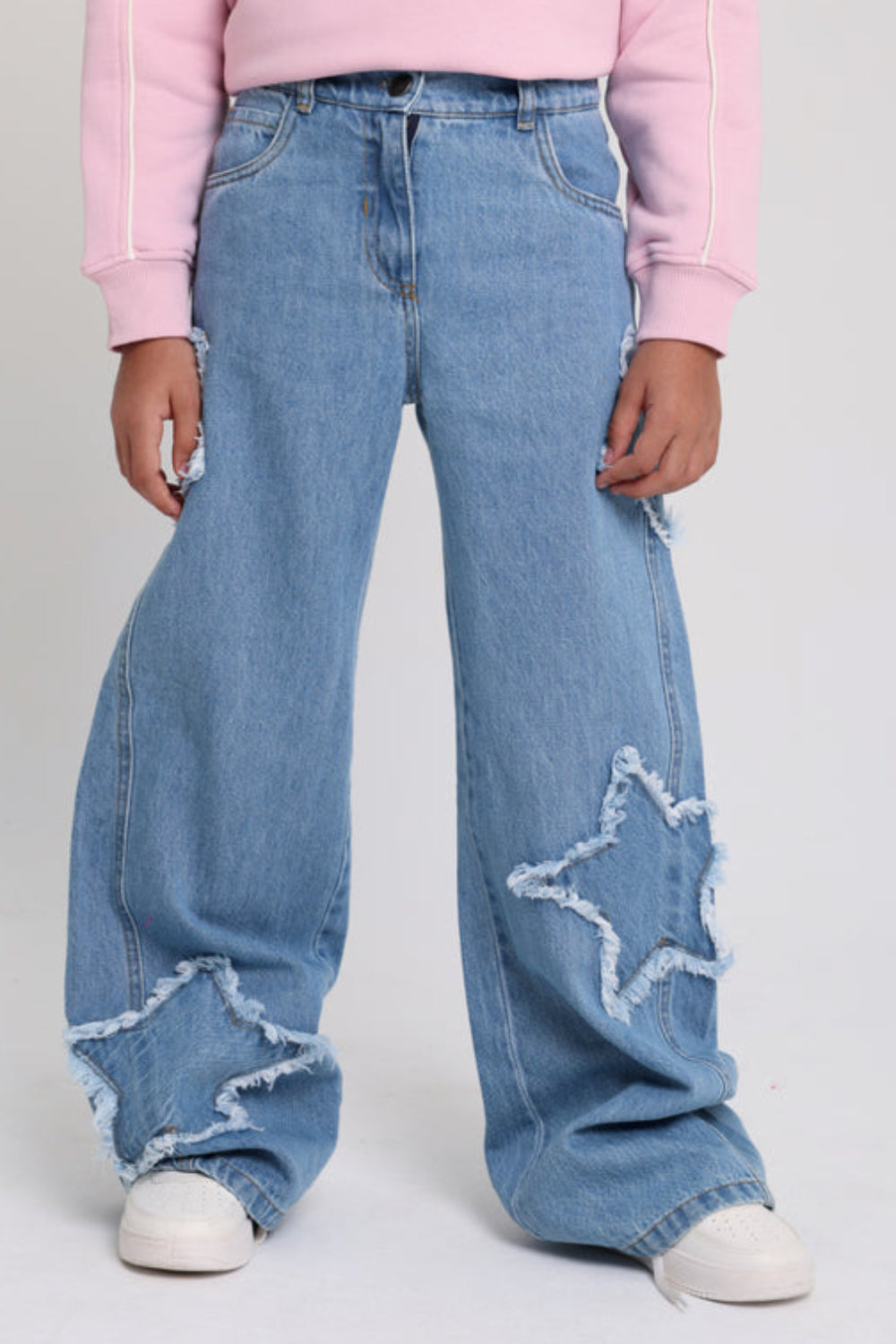 Girls Wide Leg Stars Denim Pants