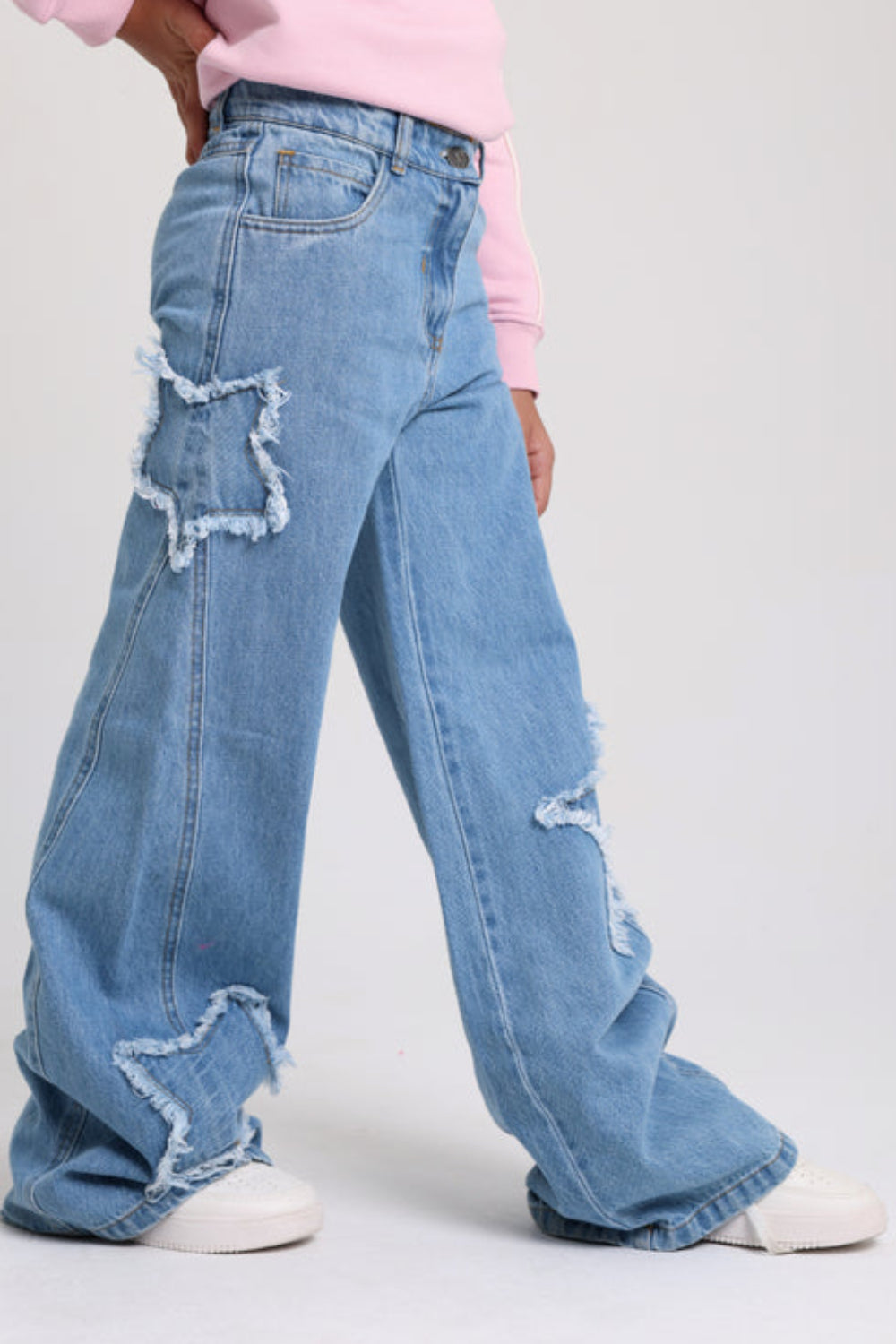 Girls Wide Leg Stars Denim Pants