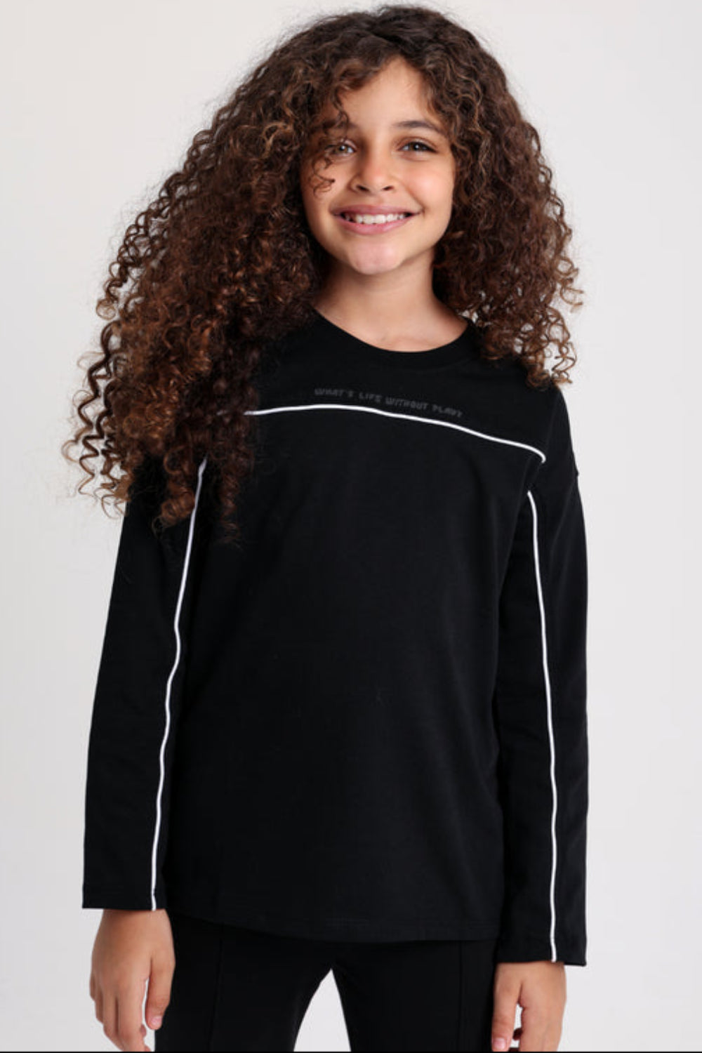 Boys Cotton T-shirt Black with White Line Print
