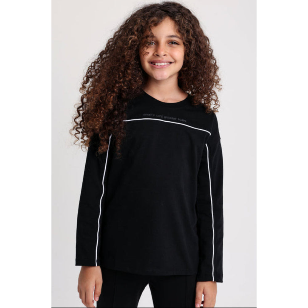 Unisex Cotton T-shirt Black with White Line Print