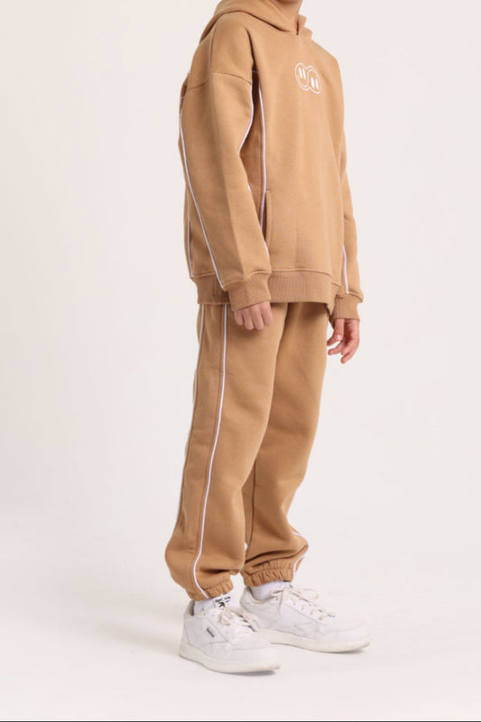 Boys Cotton Hoodie – Camel with "Jumping Mode On" Print