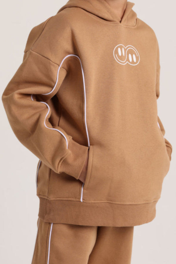 Boys Cotton Hoodie – Camel with "Jumping Mode On" Print