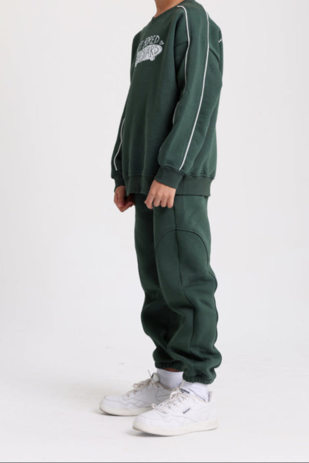Boys Cotton Sweatshirt – Olive with "Get Bored Skateboard" Print