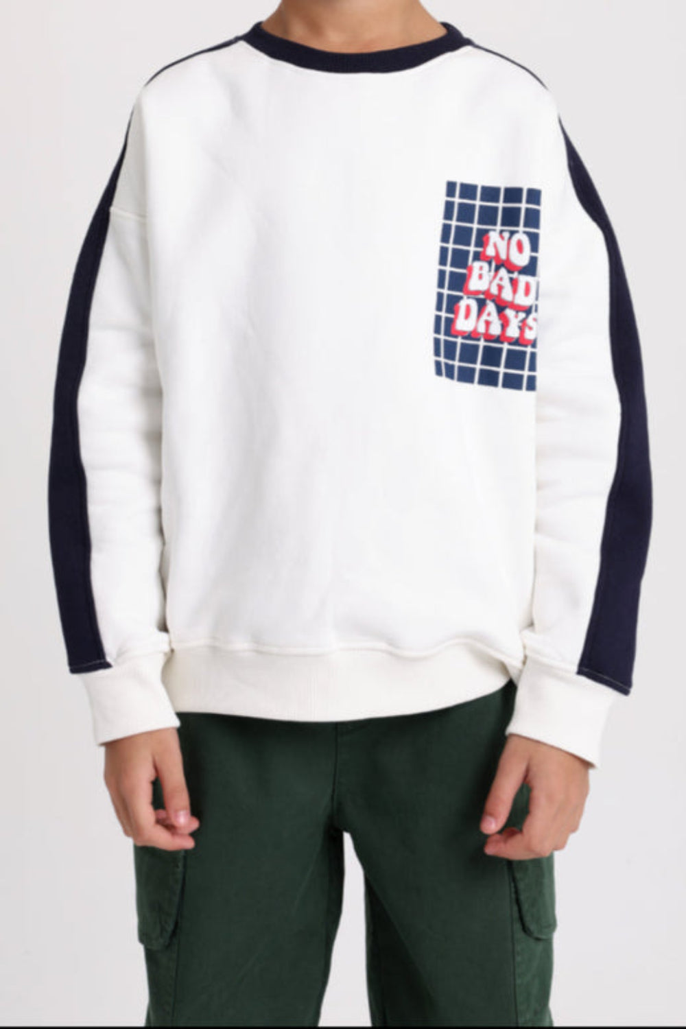 Boys Cotton Sweatshirt – Off-White with "No Bad Days" Print