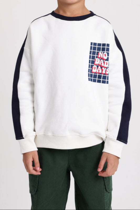 Teens Cotton Sweatshirt – Off-White with "No Bad Days" Print