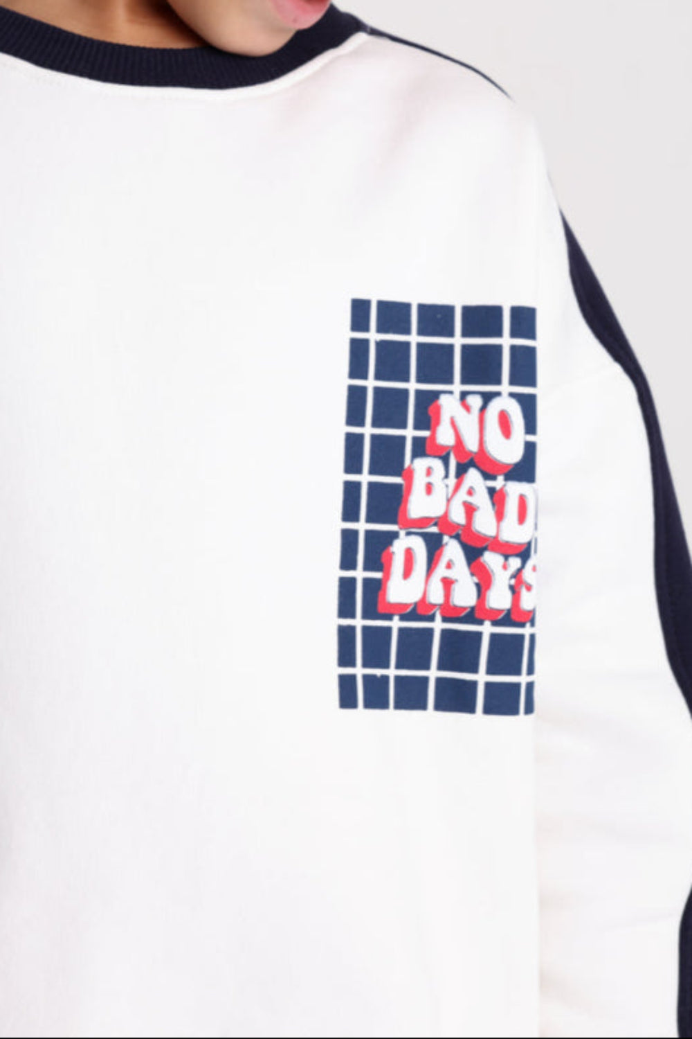Boys Cotton Sweatshirt – Off-White with "No Bad Days" Print
