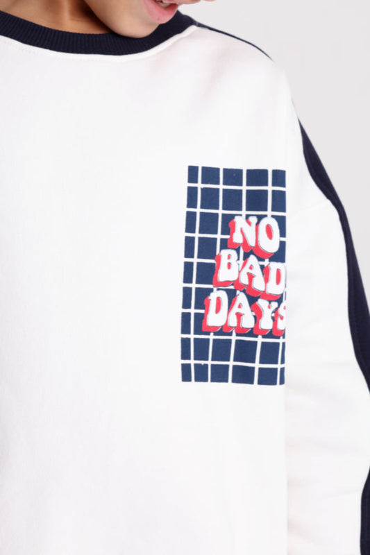 Teens Cotton Sweatshirt – Off-White with "No Bad Days" Print