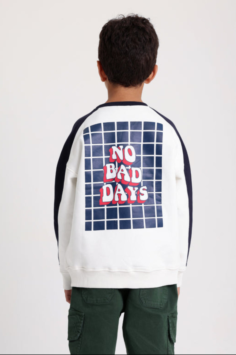 Boys Cotton Sweatshirt – Off-White with "No Bad Days" Print