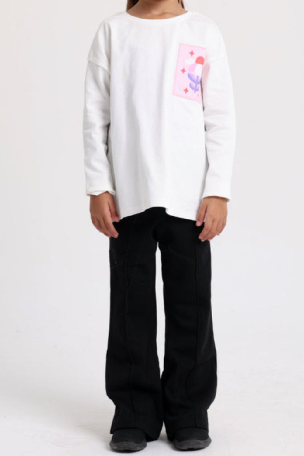 Girls Cotton T-Shirt – Off-White with Flower Print