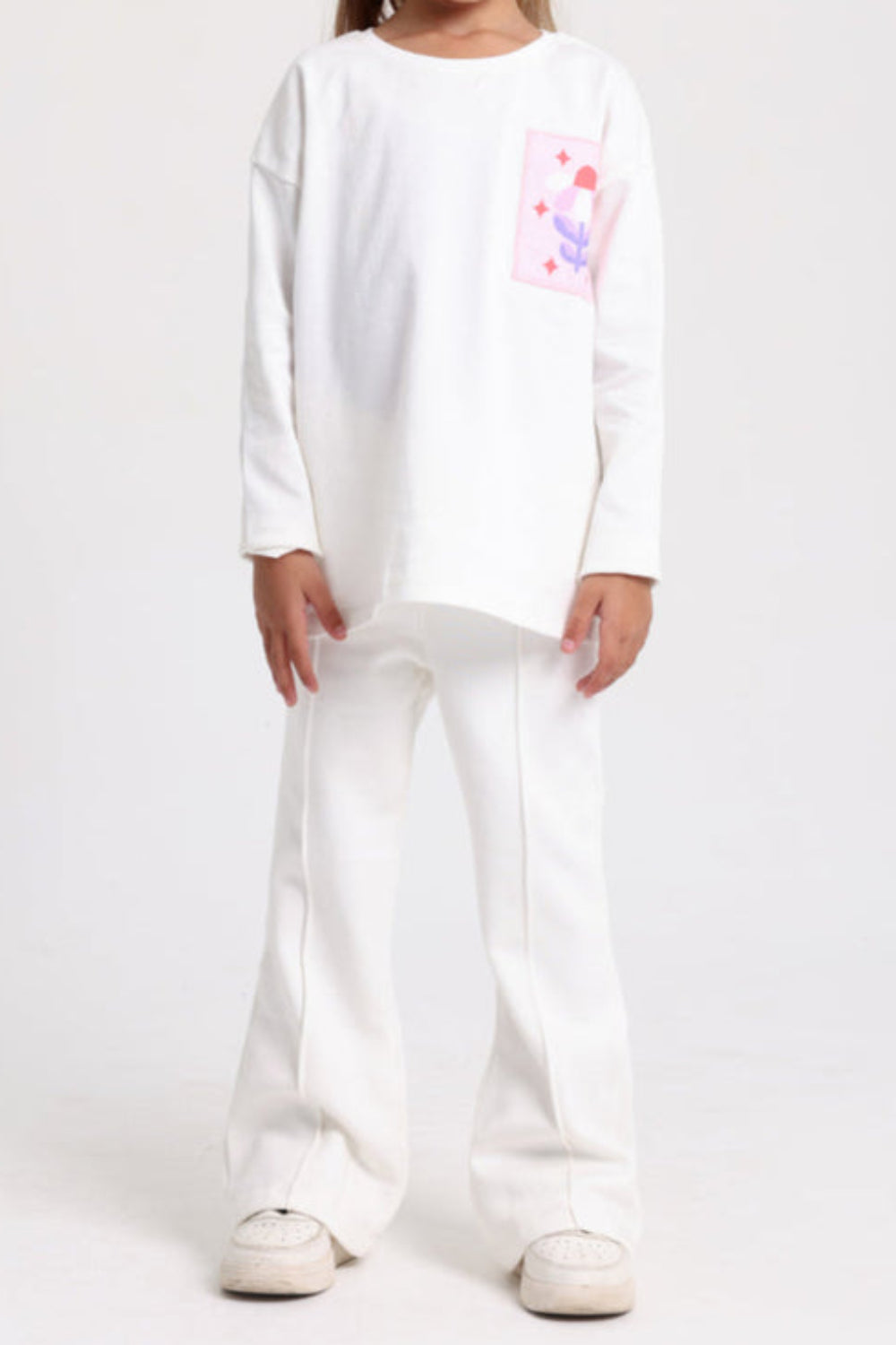 Girls Cotton T-Shirt – Off-White with Flower Print