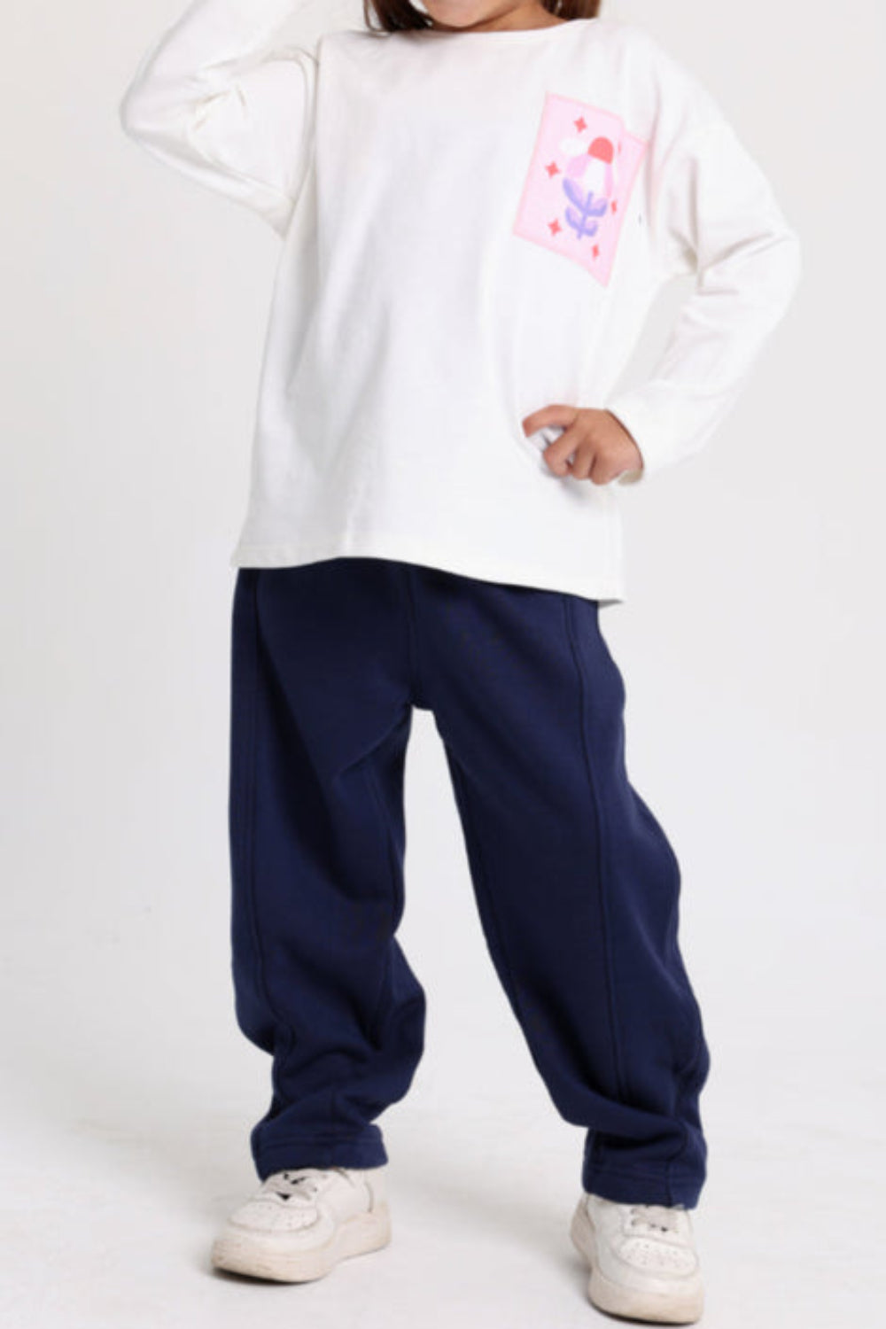 Girls Cotton T-Shirt – Off-White with Flower Print