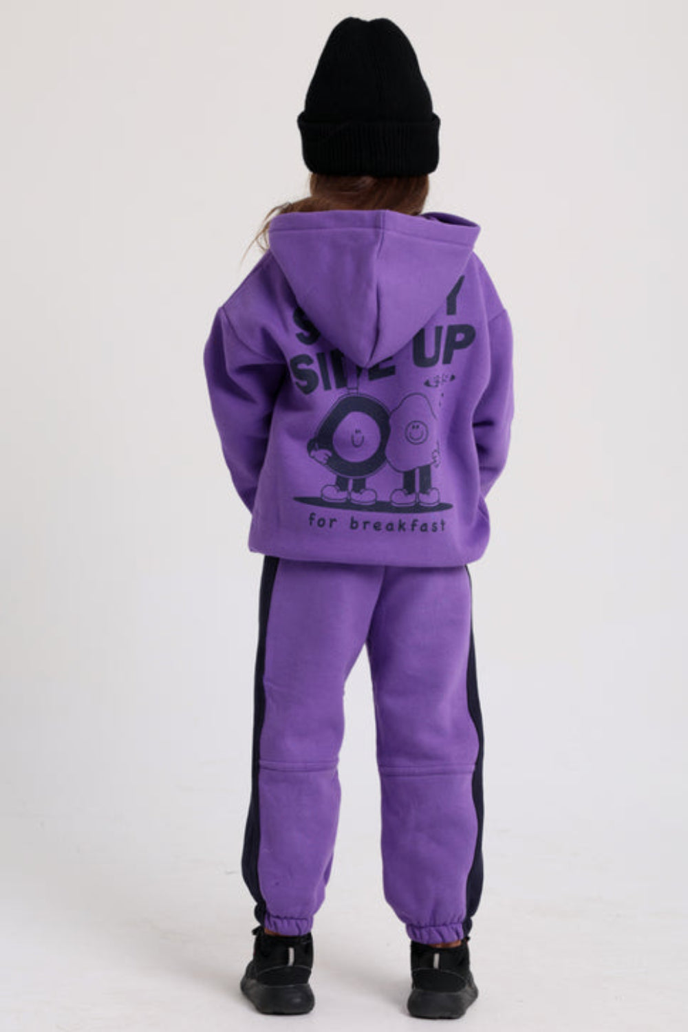 Girls Cotton Hoodie – Purple with "Sunny Side Up" Print