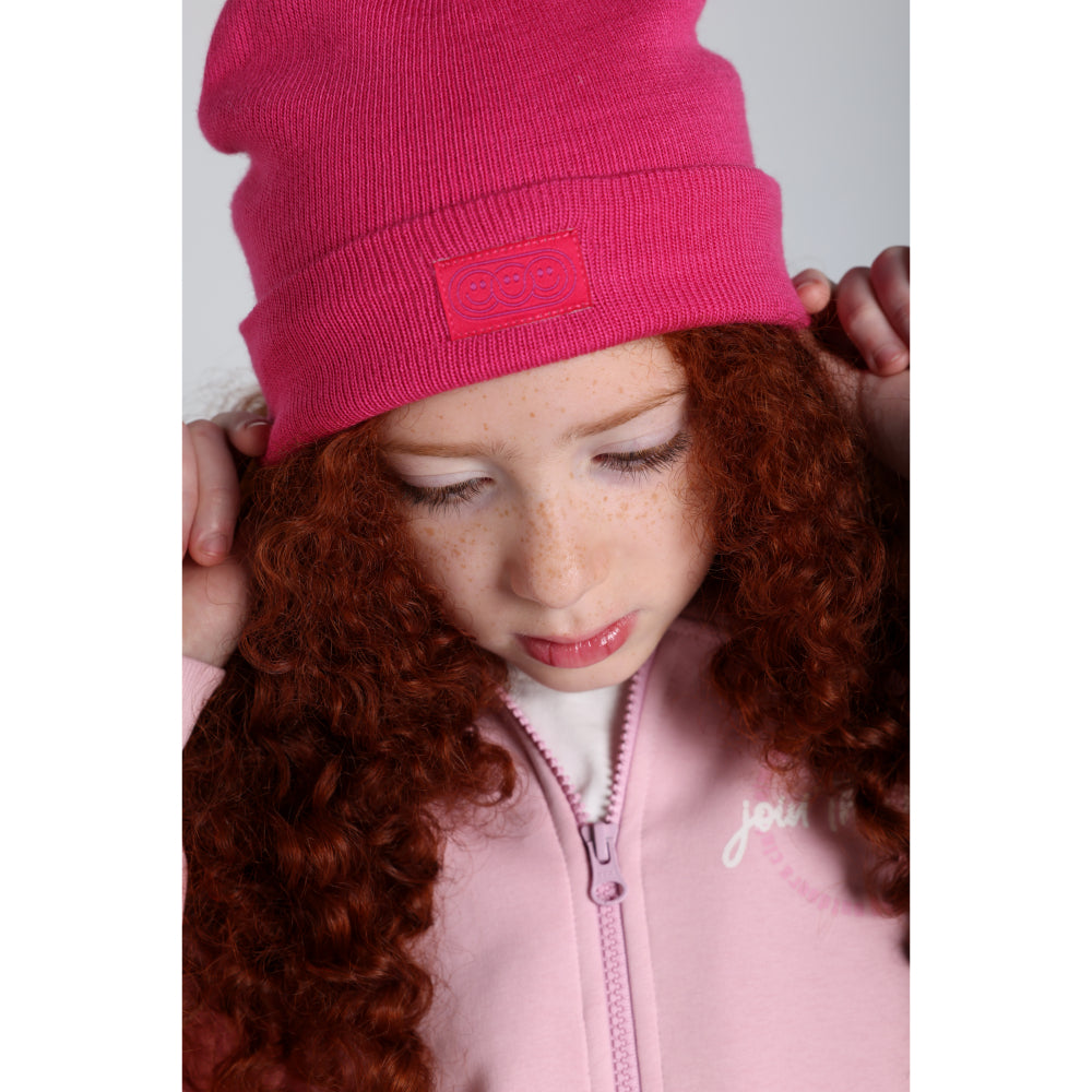 Girls Wool Ice Cap – Fuchsia with Triple Smiley Joy - Clothing - Playmore
