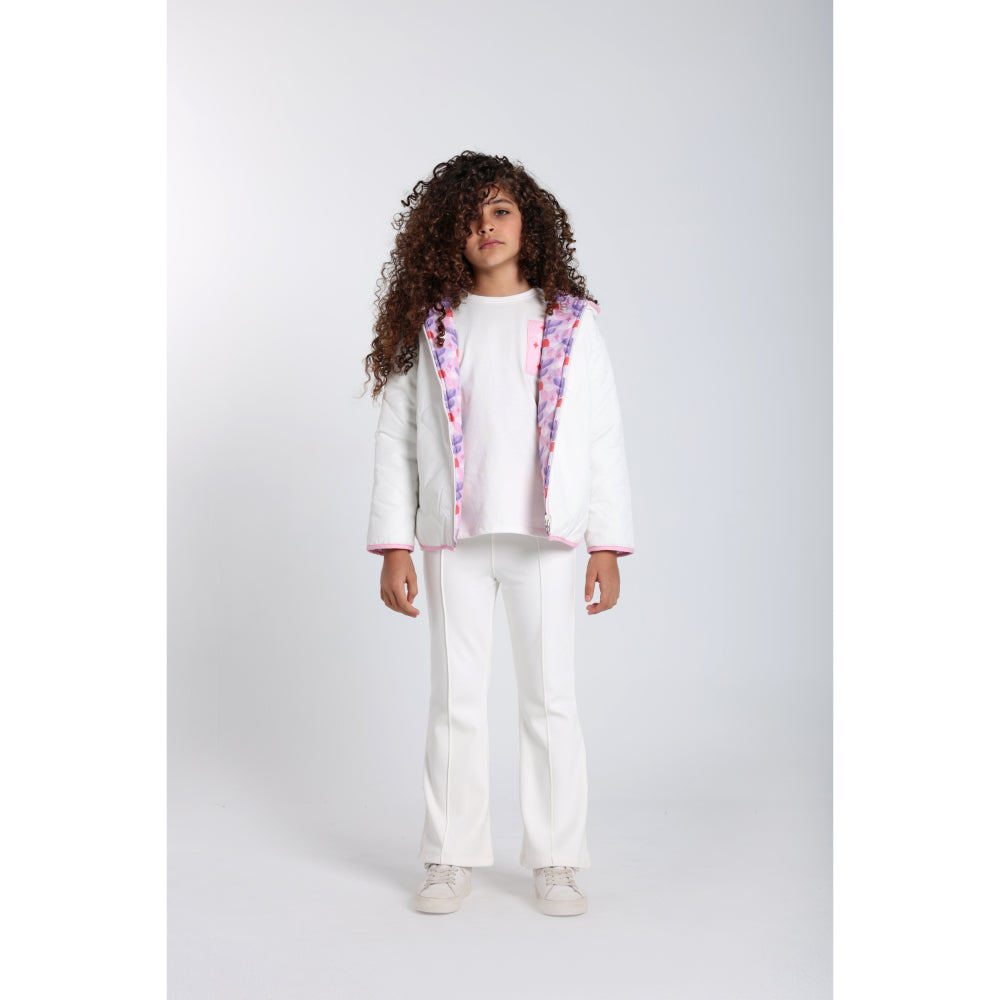 Baby Girls Waterproof Reversible Quilted Jacket –Off White & Pink Floral