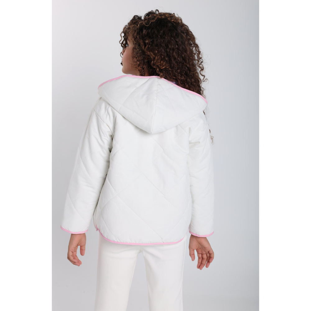 Baby Girls Waterproof Reversible Quilted Jacket –Off White & Pink Floral