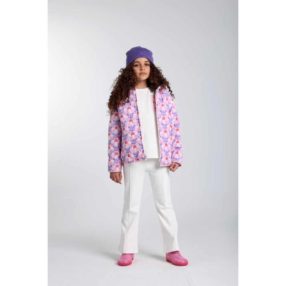 Baby Girls Waterproof Reversible Quilted Jacket –Off White & Pink Floral