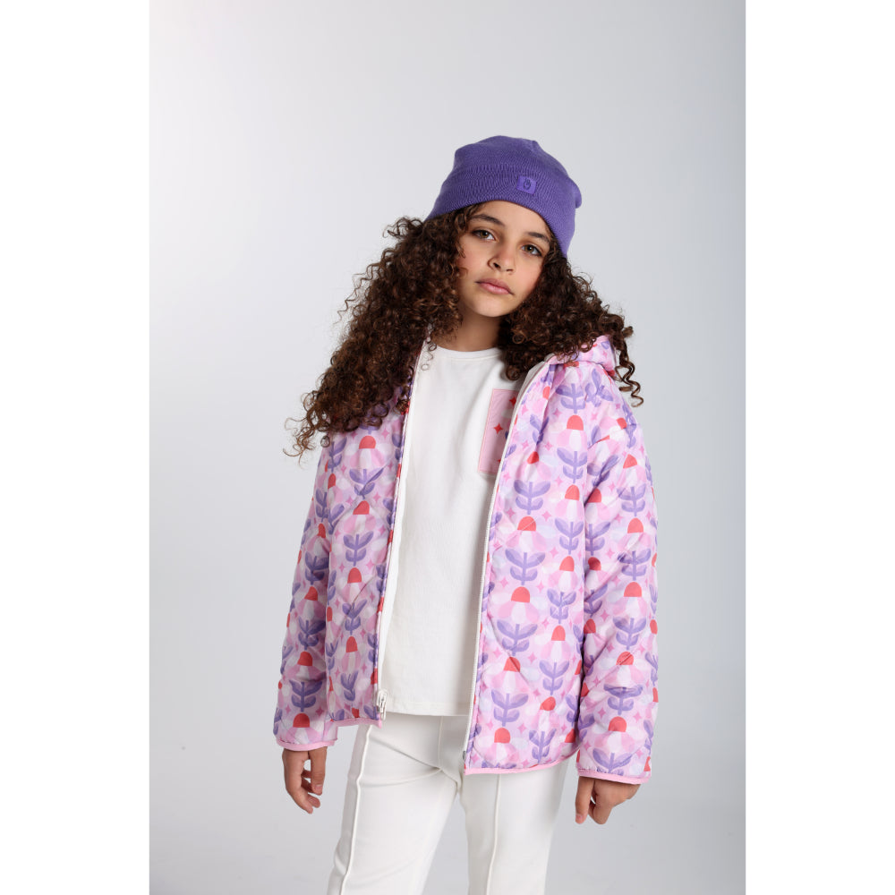 Baby Girls Waterproof Reversible Quilted Jacket –Off White & Pink Floral