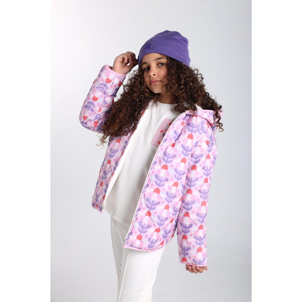 Baby Girls Waterproof Reversible Quilted Jacket –Off White & Pink Floral