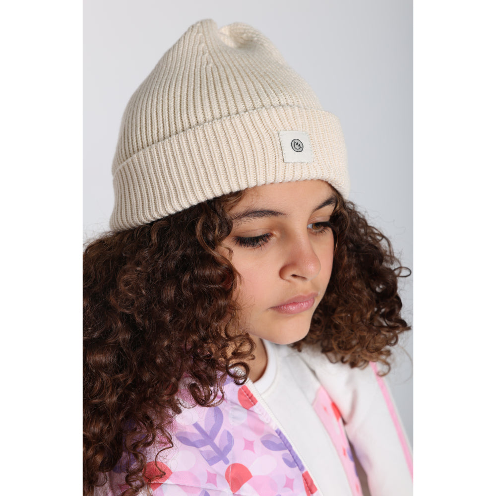 Unisex Cozy Blend Ice Cap – Beige with Happy Smiley