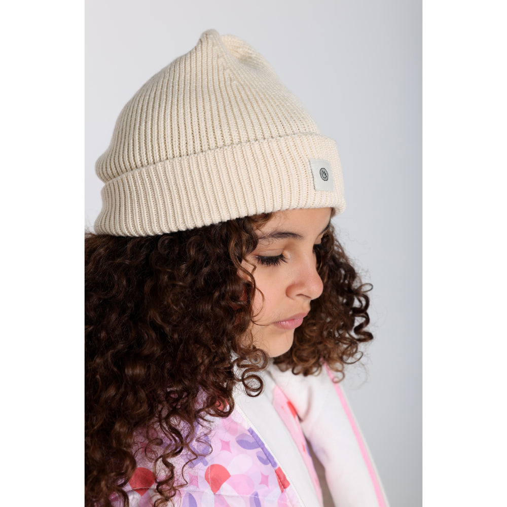 Unisex Cozy Blend Ice Cap – Beige with Happy Smiley