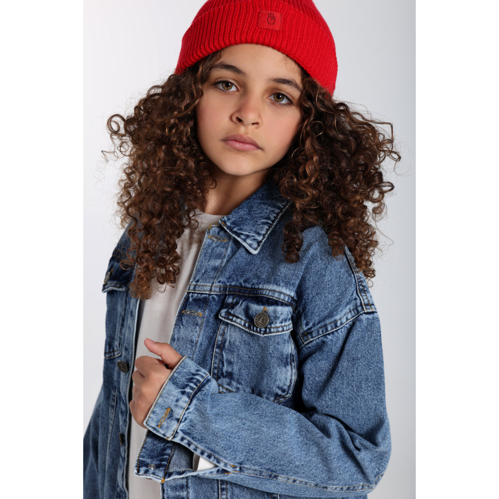 Unisex Cozy Blend Ice Cap – Red with Victory Sign Print