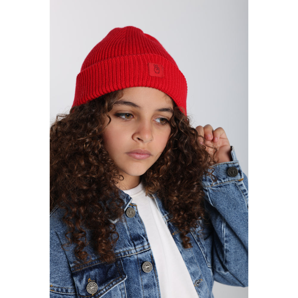 Unisex Cozy Blend Ice Cap – Red with Victory Sign Print