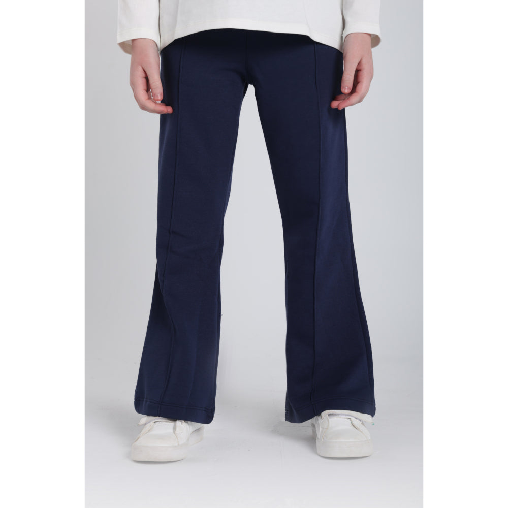 Girls Creased Front Flared Pants – Navy