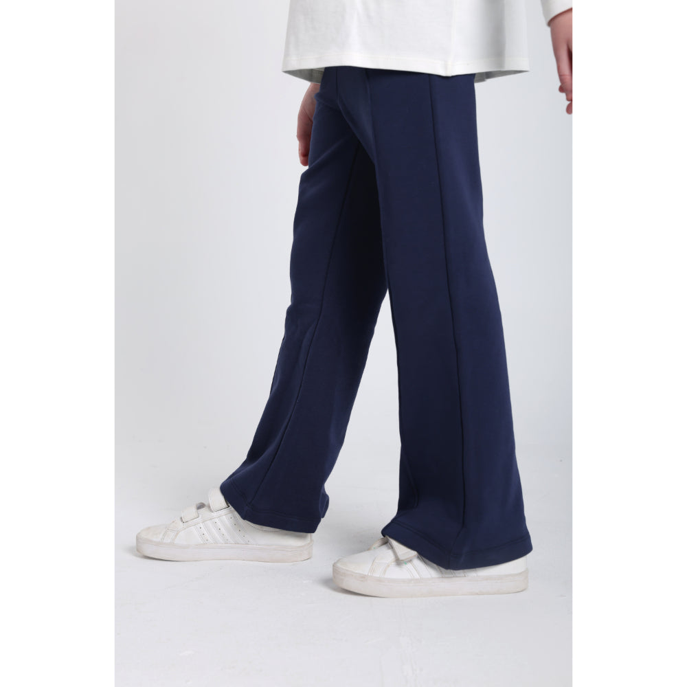 Girls Creased Front Flared Pants – Navy