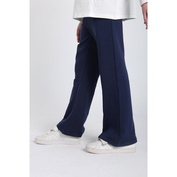 Girls Creased Front Flared Pants – Navy