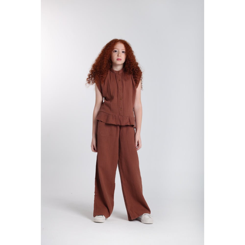 Girls Cotton Blouse – Brown