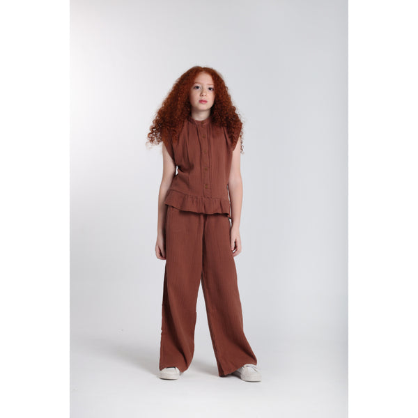 Girls Cotton Blouse – Brown