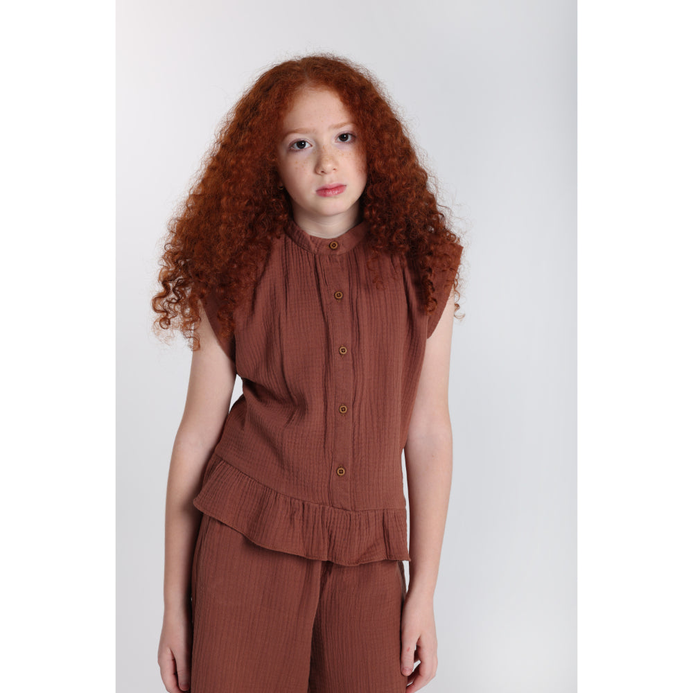 Girls Cotton Blouse – Brown