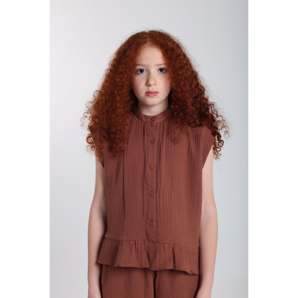 Girls Cotton Blouse – Brown - Clothing - Playmore