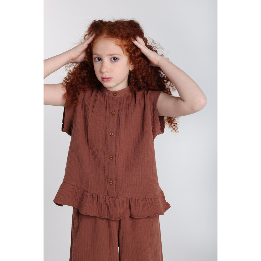 Girls Cotton Blouse – Brown