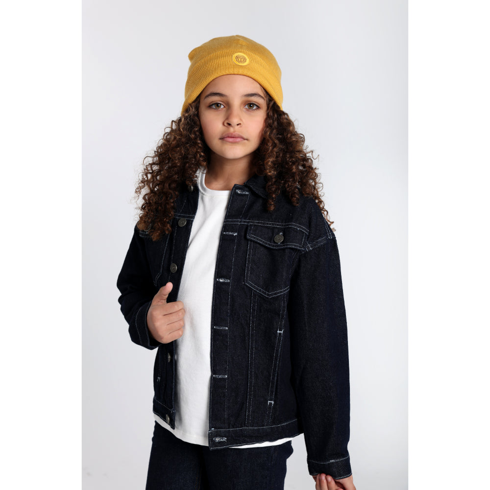 Unisex Wool Ice Cap - Mustard with Smiley Face Appliqued