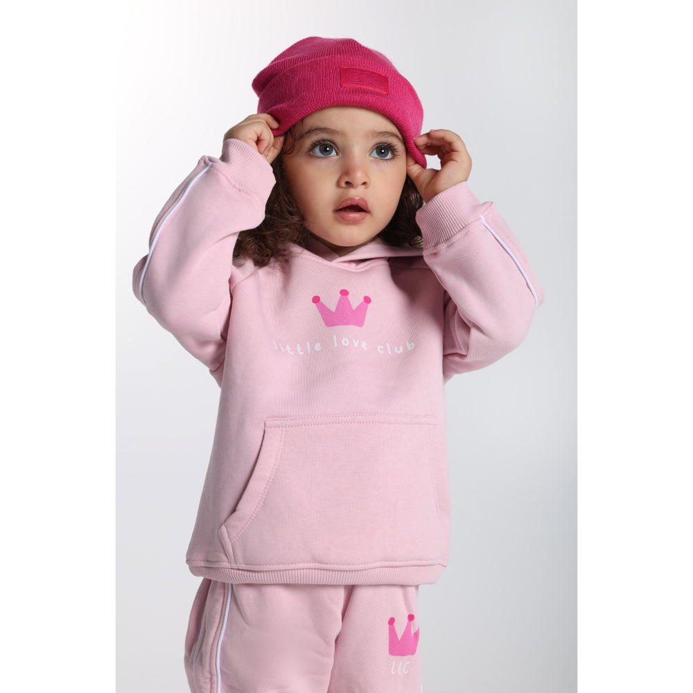 Baby Girls Cotton Hoodie – Pink with “Little Love Club“ Print
