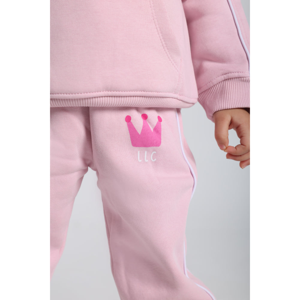 Baby Girls Cotton Sweatpants – Pink with Crown Print