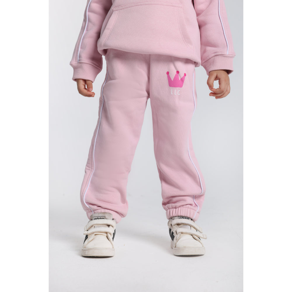 Baby Girls Cotton Sweatpants – Pink with Crown Print