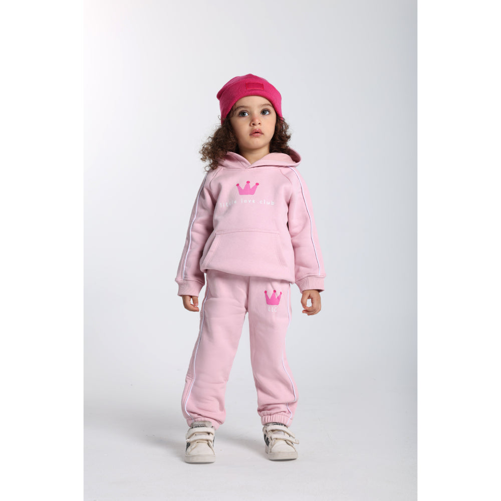 Baby Girls Cotton Sweatpants – Pink with Crown Print