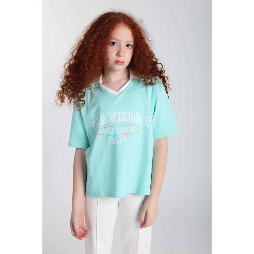 Unisex Kids Cotton T-Shirt – Aqua "PLAYMORE"