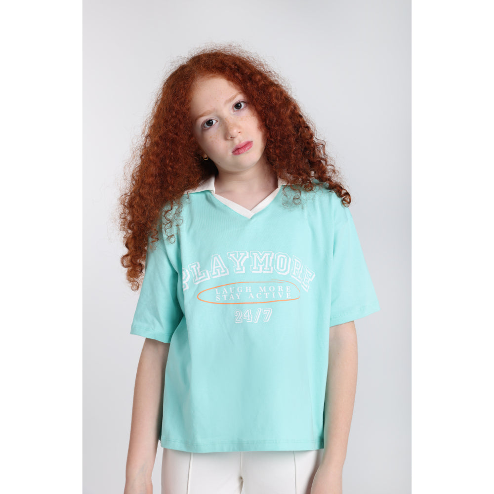 Unisex Kids Cotton T-Shirt – Aqua "PLAYMORE"
