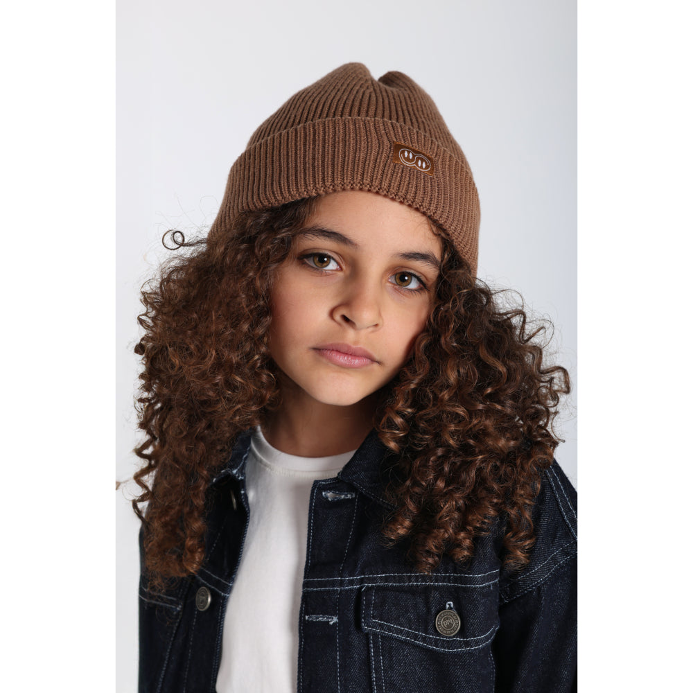 Unisex Cozy Blend Ice Cap – Brown with Double Smiley Fun